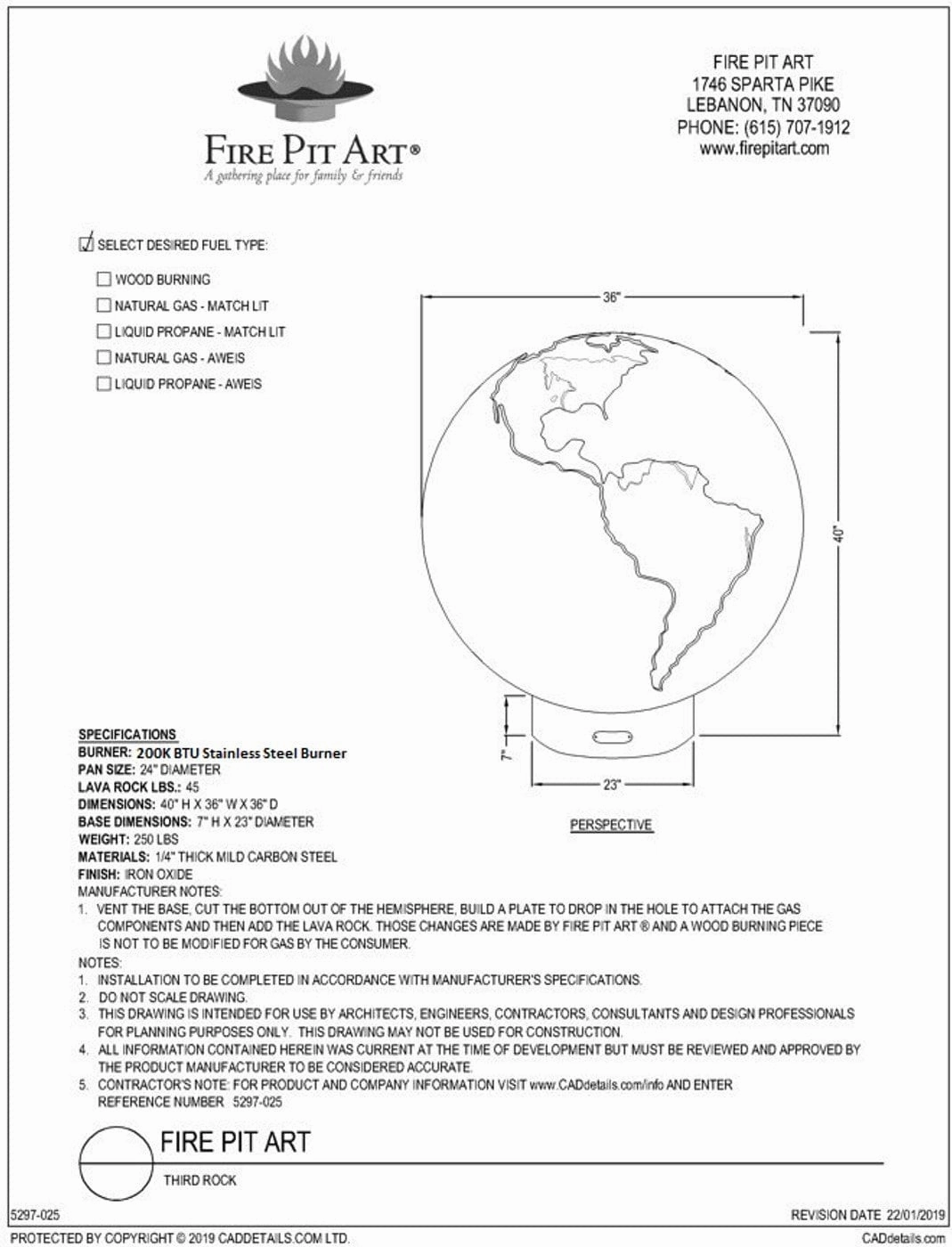 Fire Pit Art Third Rock 36-inch Wood Burning Fire Pit - TR