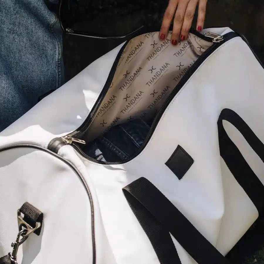 Thandana All Weather Duffel Bag | White Vinyl Hot Pick Deal Clearance Event Alert