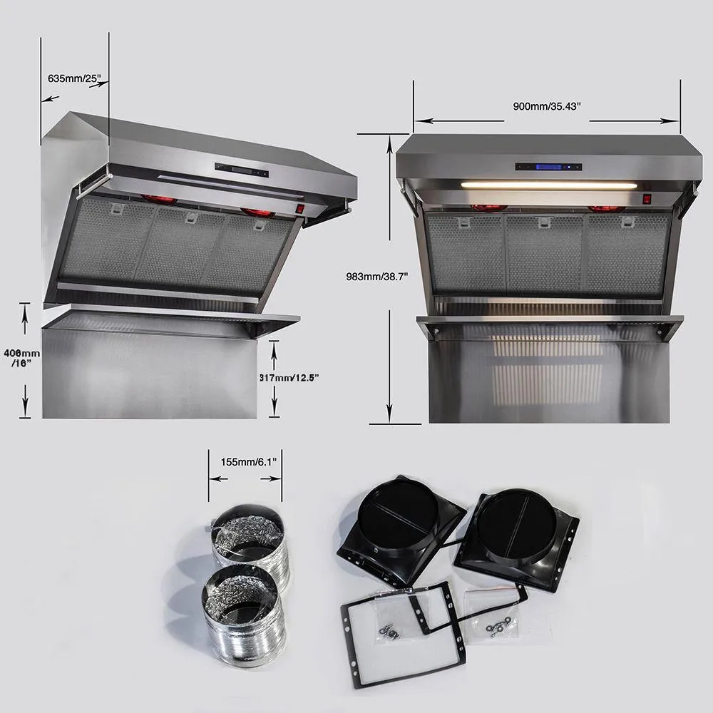Forno FRHWM502936HB Savona - 36" Wall Mount Range Hood With Hybrid Filters & Back Splash