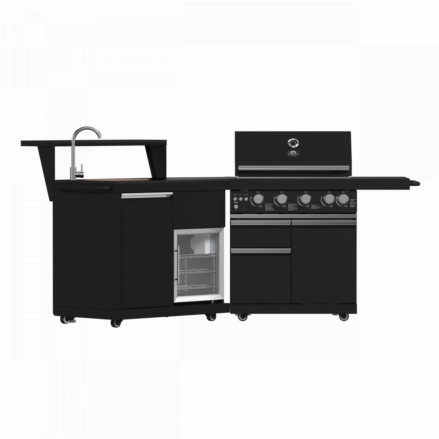 Forno All'Aperto Black Countertop Outdoor Kitchen with 62,600 BTU BBQ and Beverage Centre - FODKT2582BLK outdoor griddle for camping trips