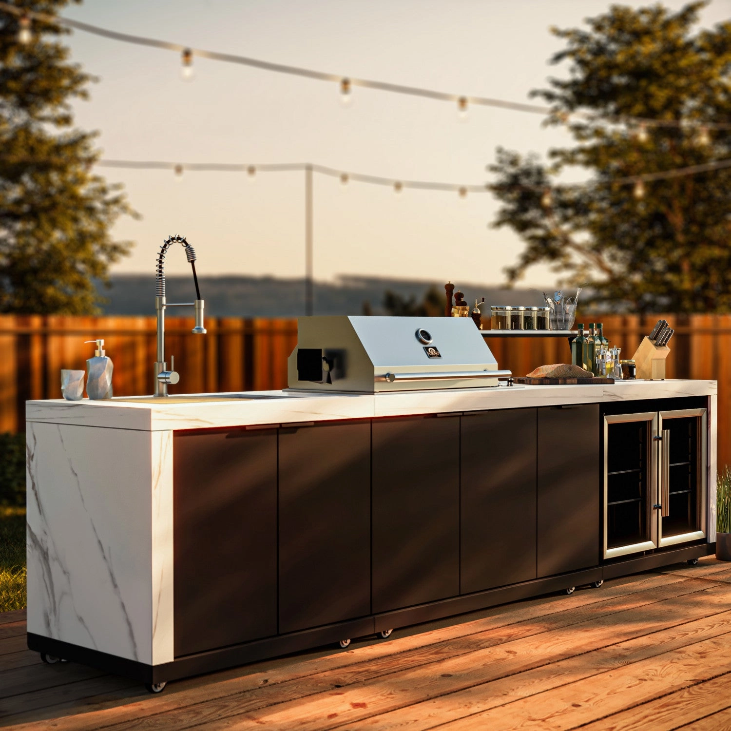 Forno Rimini White Countertop Outdoor Kitchen with 30" 62,600 BTU BBQ and 2 Beverage Centres (4.8 Cu. Ft.) - FODKT2575WHT