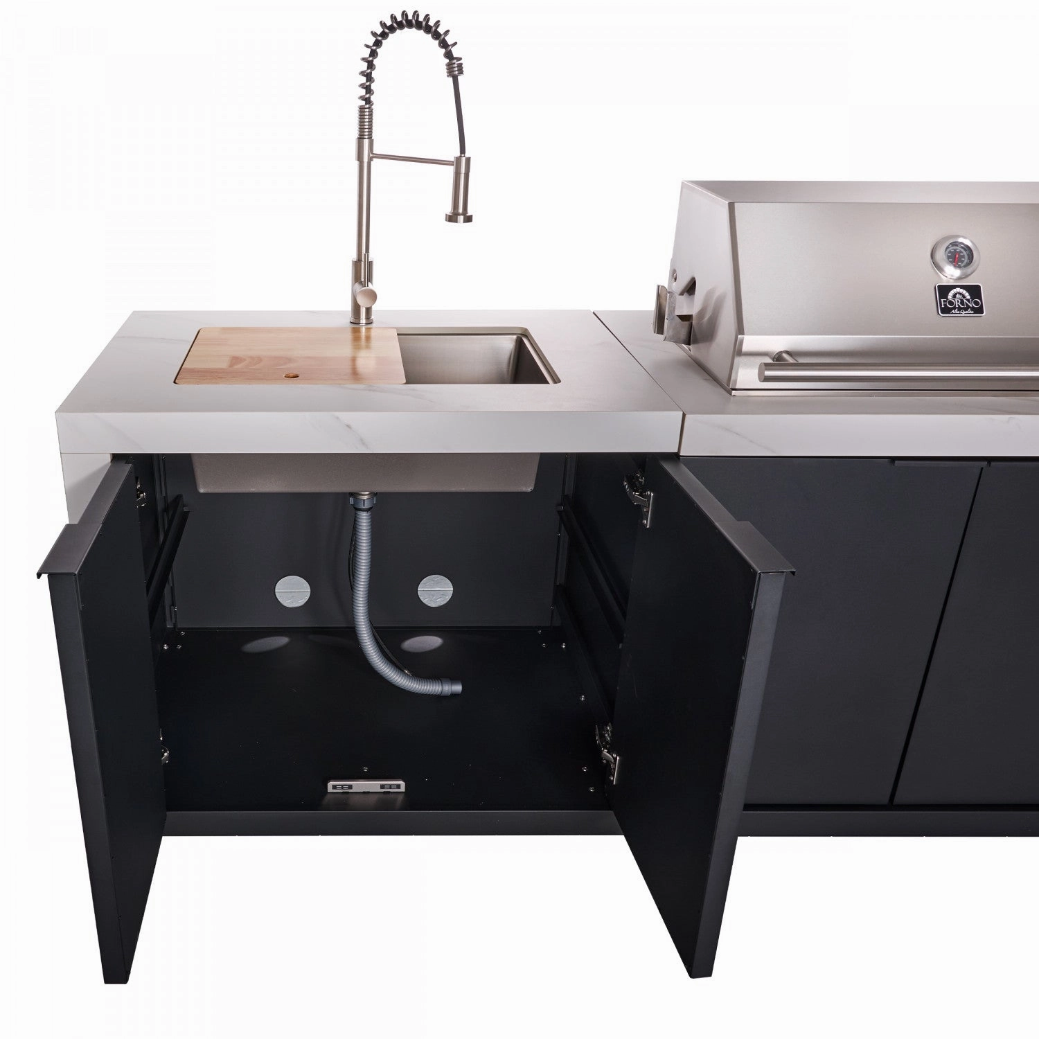 Forno Rimini White Countertop Outdoor Kitchen with 30" 62,600 BTU BBQ and 2 Beverage Centres (4.8 Cu. Ft.) - FODKT2575WHT