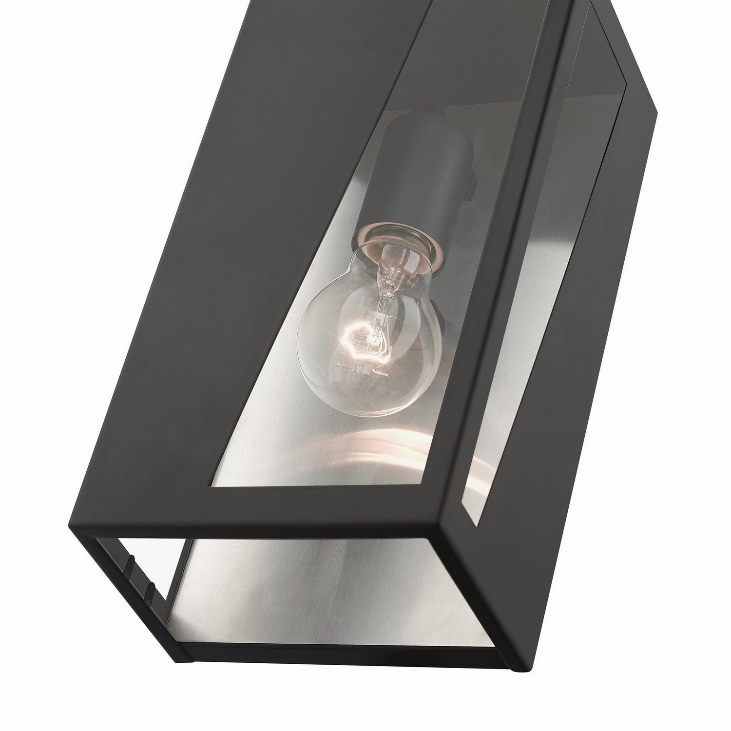 Forsyth One Light Outdoor Wall Lantern Black with Brushed Nickel Stainless Steel Reflector