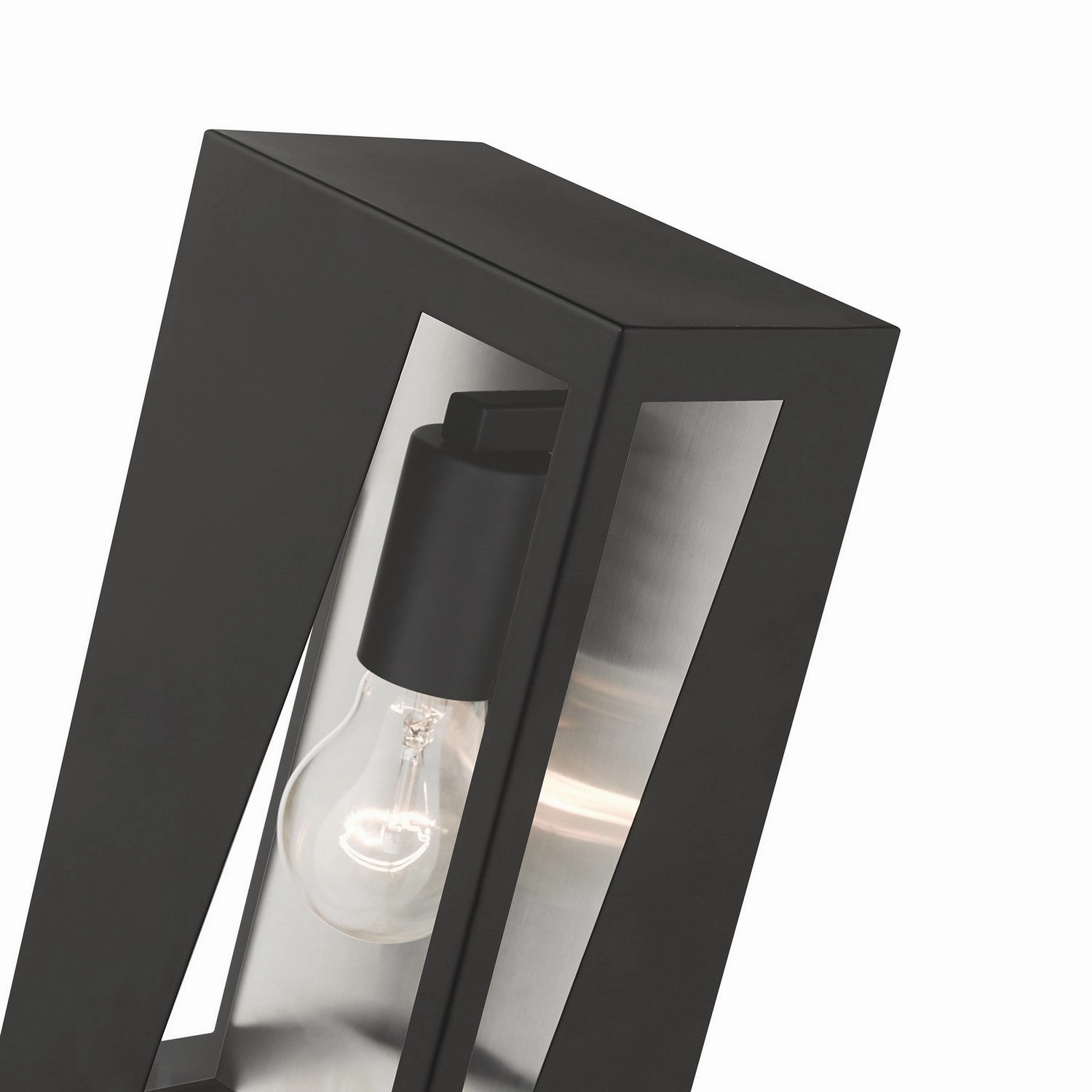 Forsyth One Light Outdoor Wall Lantern Black with Brushed Nickel Stainless Steel Reflector