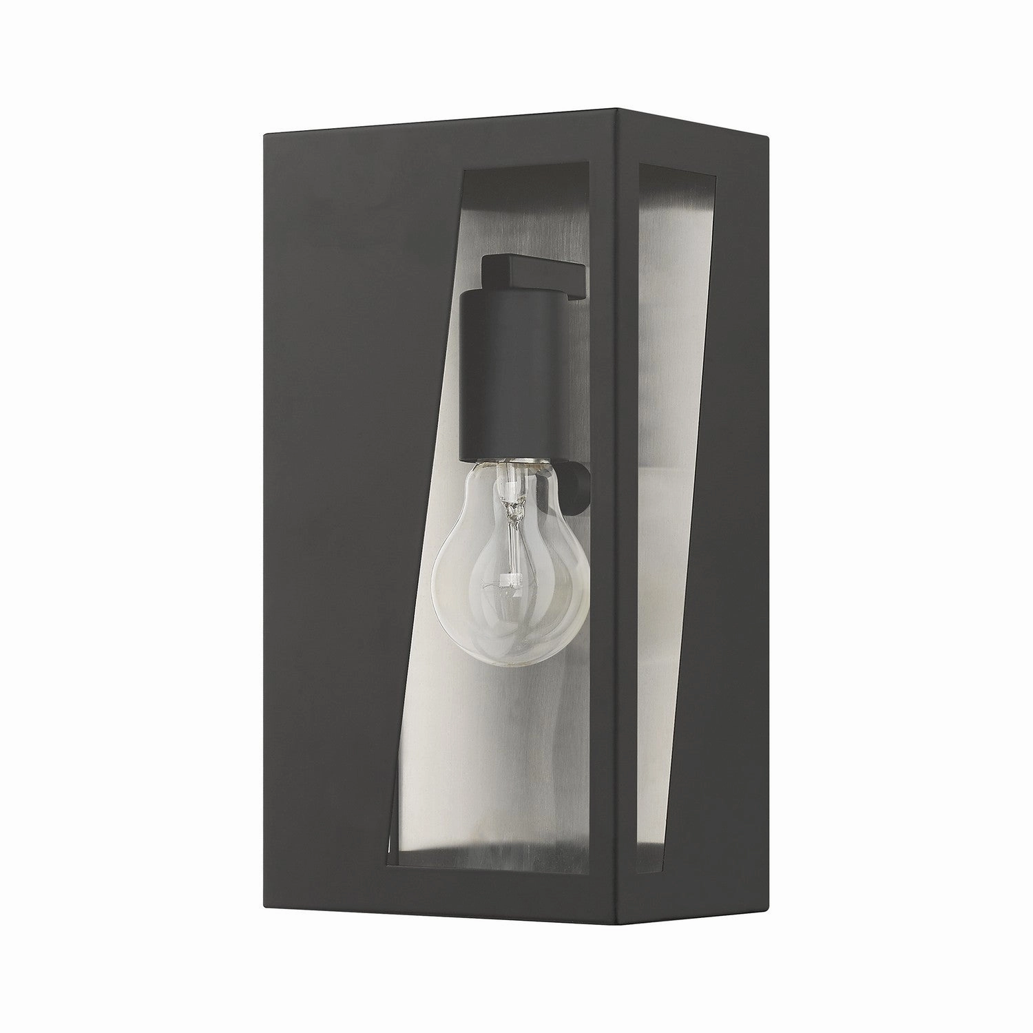 Forsyth One Light Outdoor Wall Lantern Black with Brushed Nickel Stainless Steel Reflector