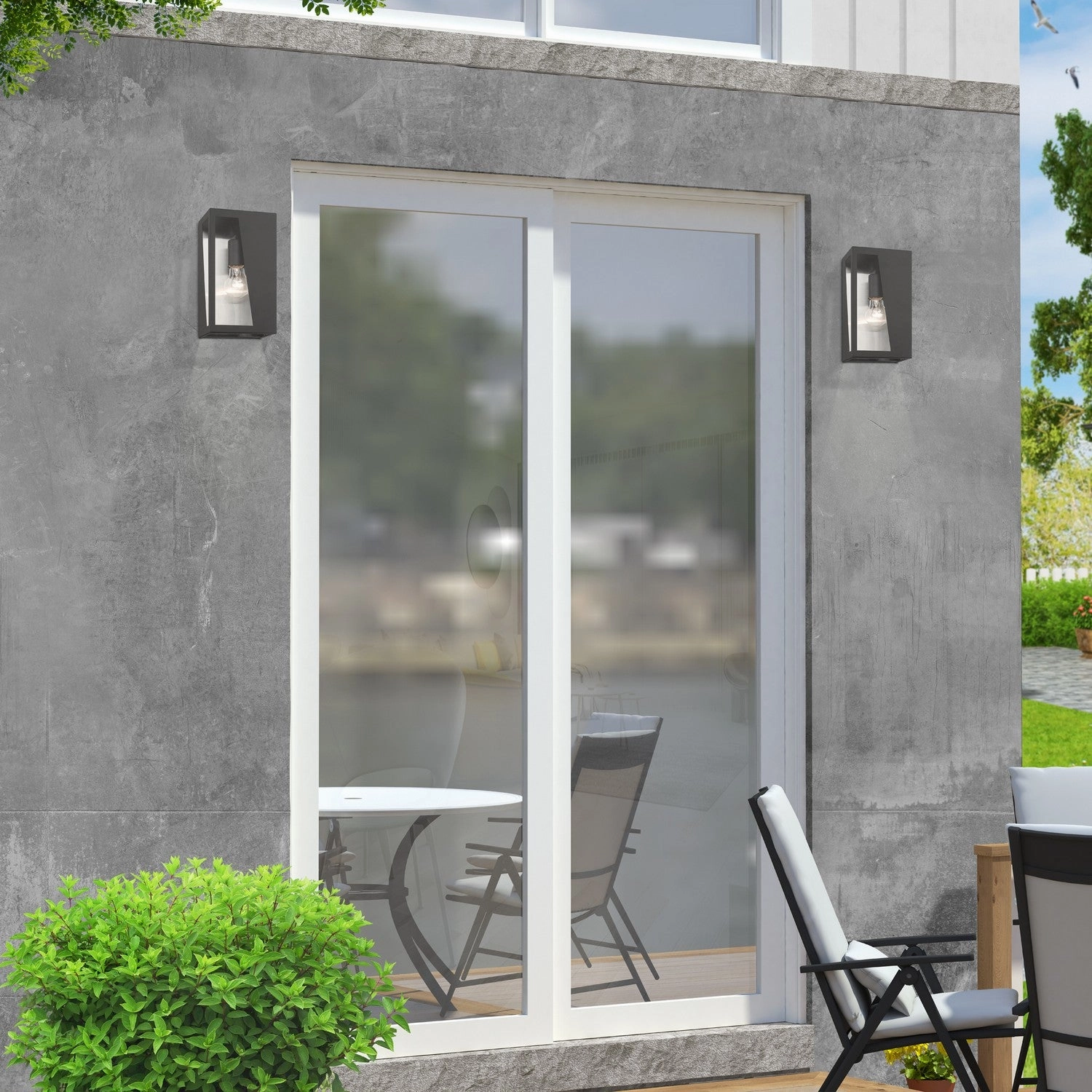 Forsyth One Light Outdoor Wall Lantern Black with Brushed Nickel Stainless Steel Reflector