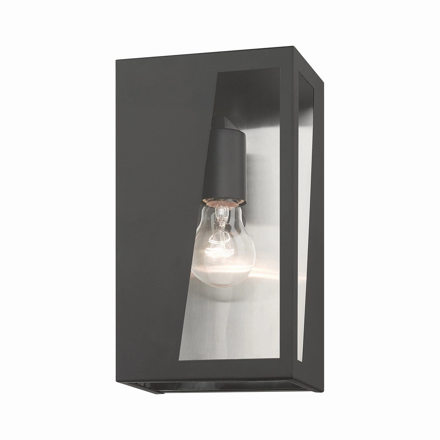 Forsyth One Light Outdoor Wall Lantern Black with Brushed Nickel Stainless Steel Reflector