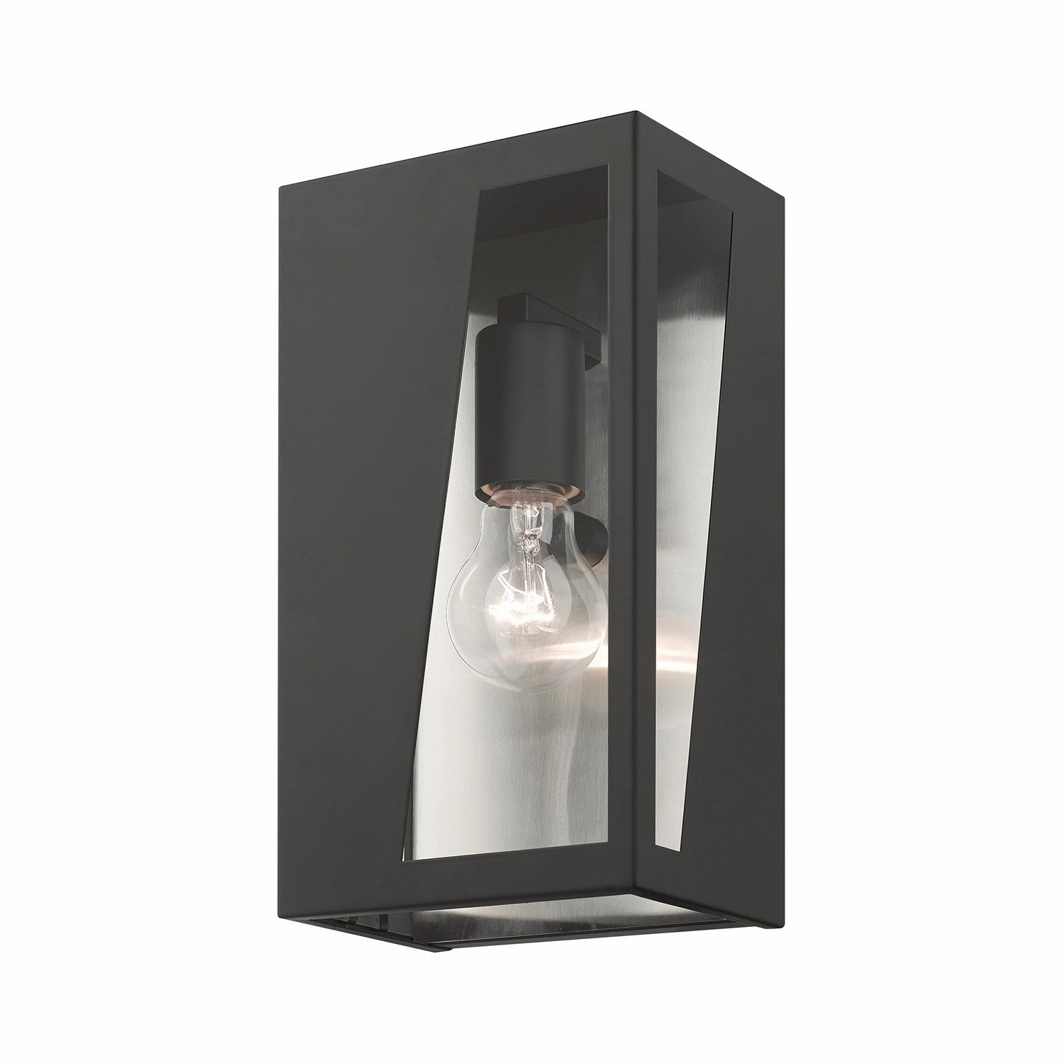 Forsyth One Light Outdoor Wall Lantern Black with Brushed Nickel Stainless Steel Reflector