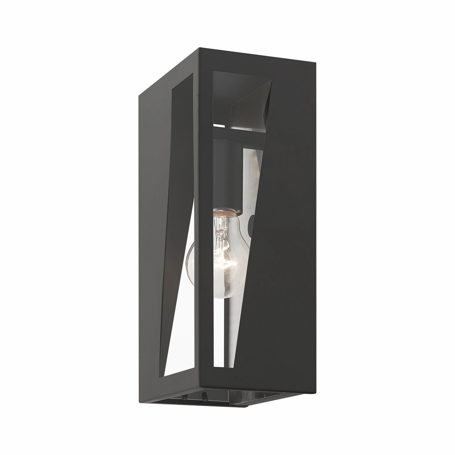 Forsyth One Light Outdoor Wall Lantern Black with Brushed Nickel Stainless Steel Reflector