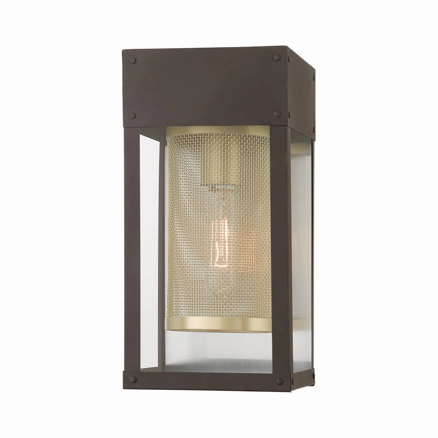 Franklin One Light Outdoor Wall Lantern Bronze w/Soft Gold Candle and Brushed Nickel Stainless Steel Reflector