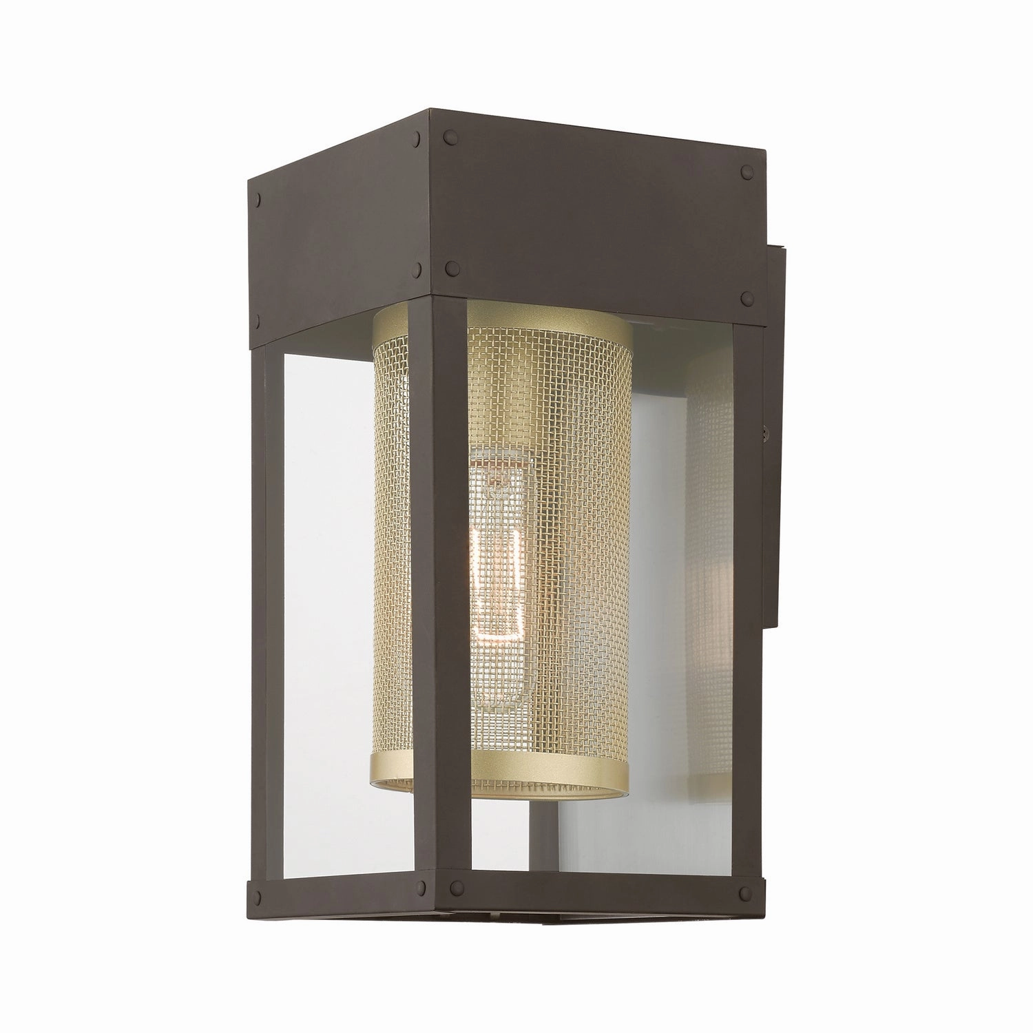 Franklin One Light Outdoor Wall Lantern Bronze w/Soft Gold Candle and Brushed Nickel Stainless Steel Reflector