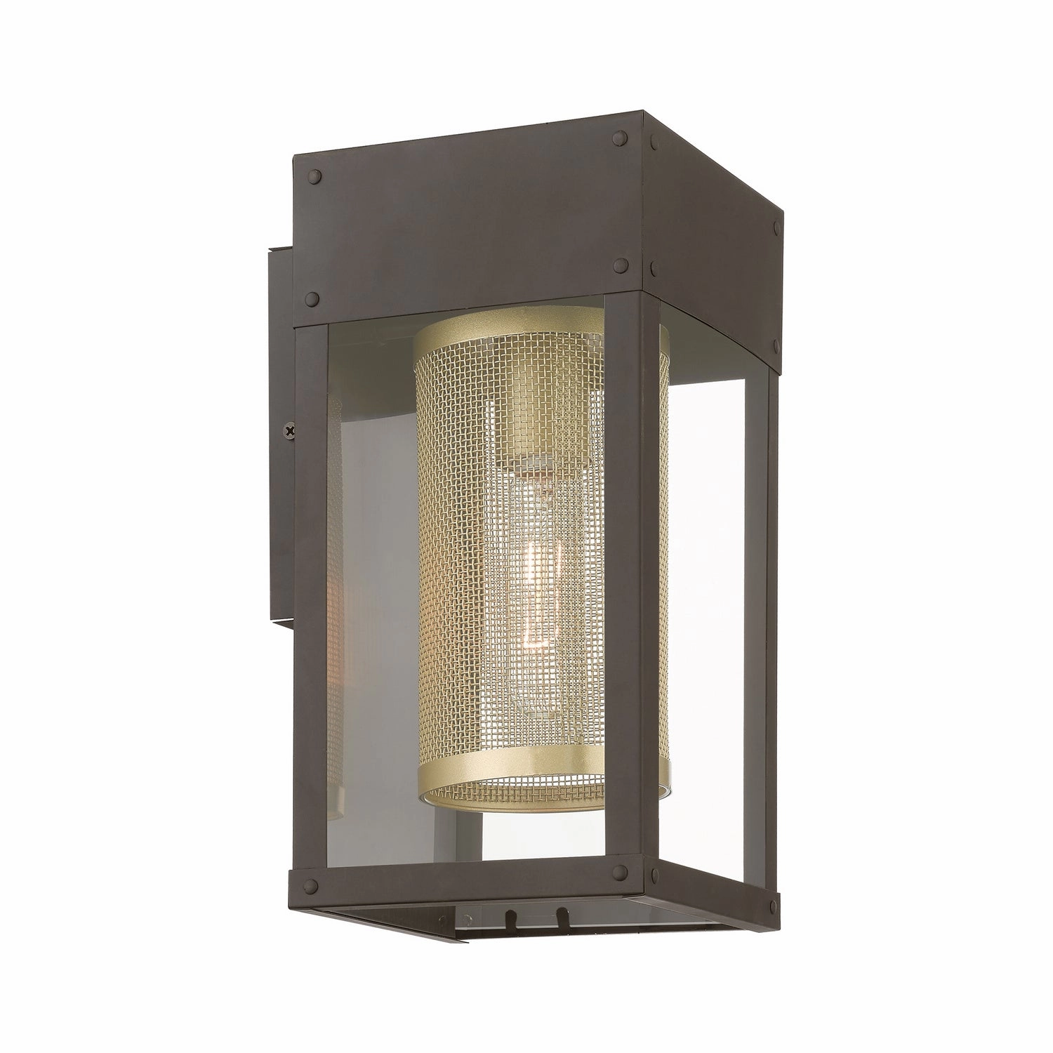 Franklin One Light Outdoor Wall Lantern Bronze w/Soft Gold Candle and Brushed Nickel Stainless Steel Reflector