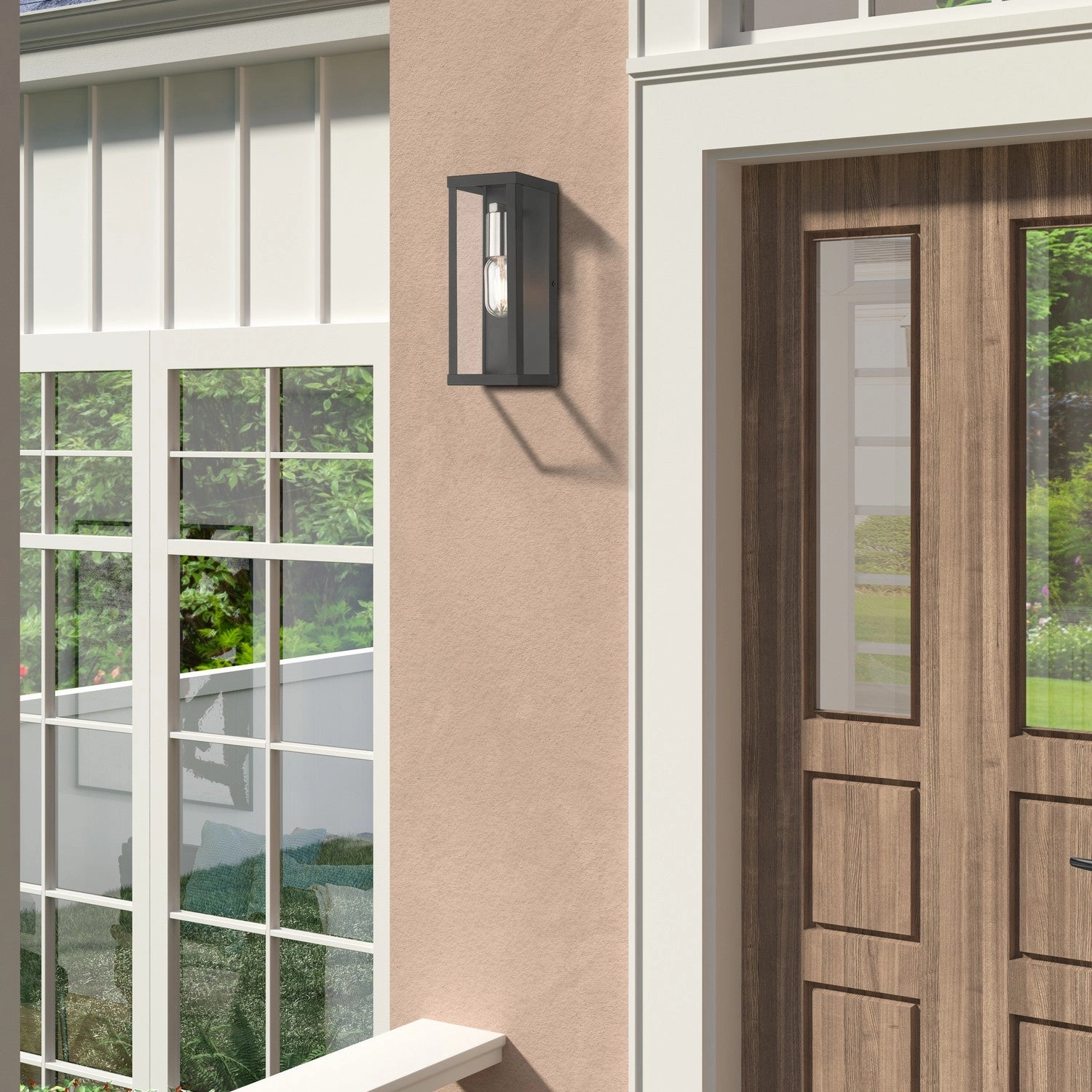 Gaffney One Light Outdoor Wall Lantern Black with Brushed Nickel