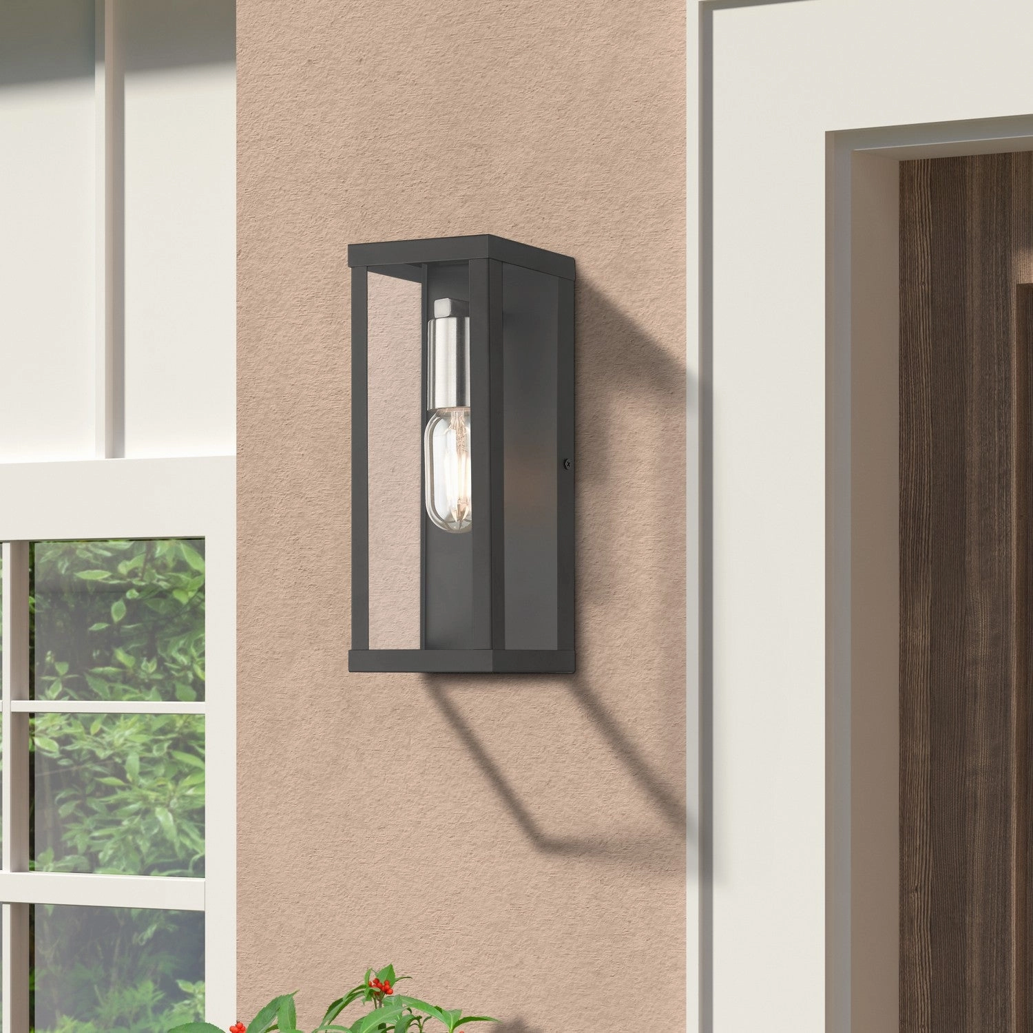 Gaffney One Light Outdoor Wall Lantern Black with Brushed Nickel