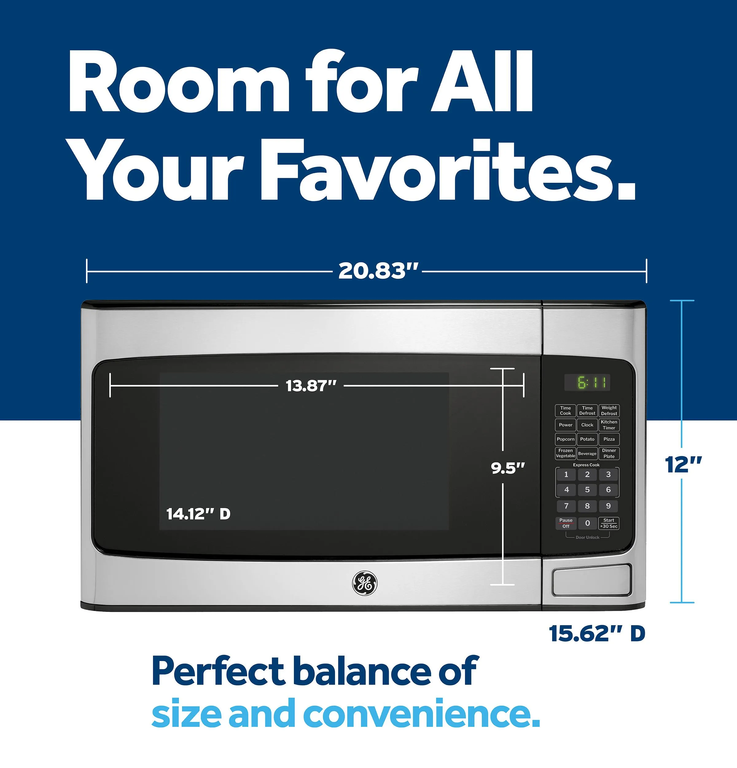 Ge Appliances GCST11X1WSS Ge? 1.1 Cu. Ft. Capacity Countertop Microwave Oven