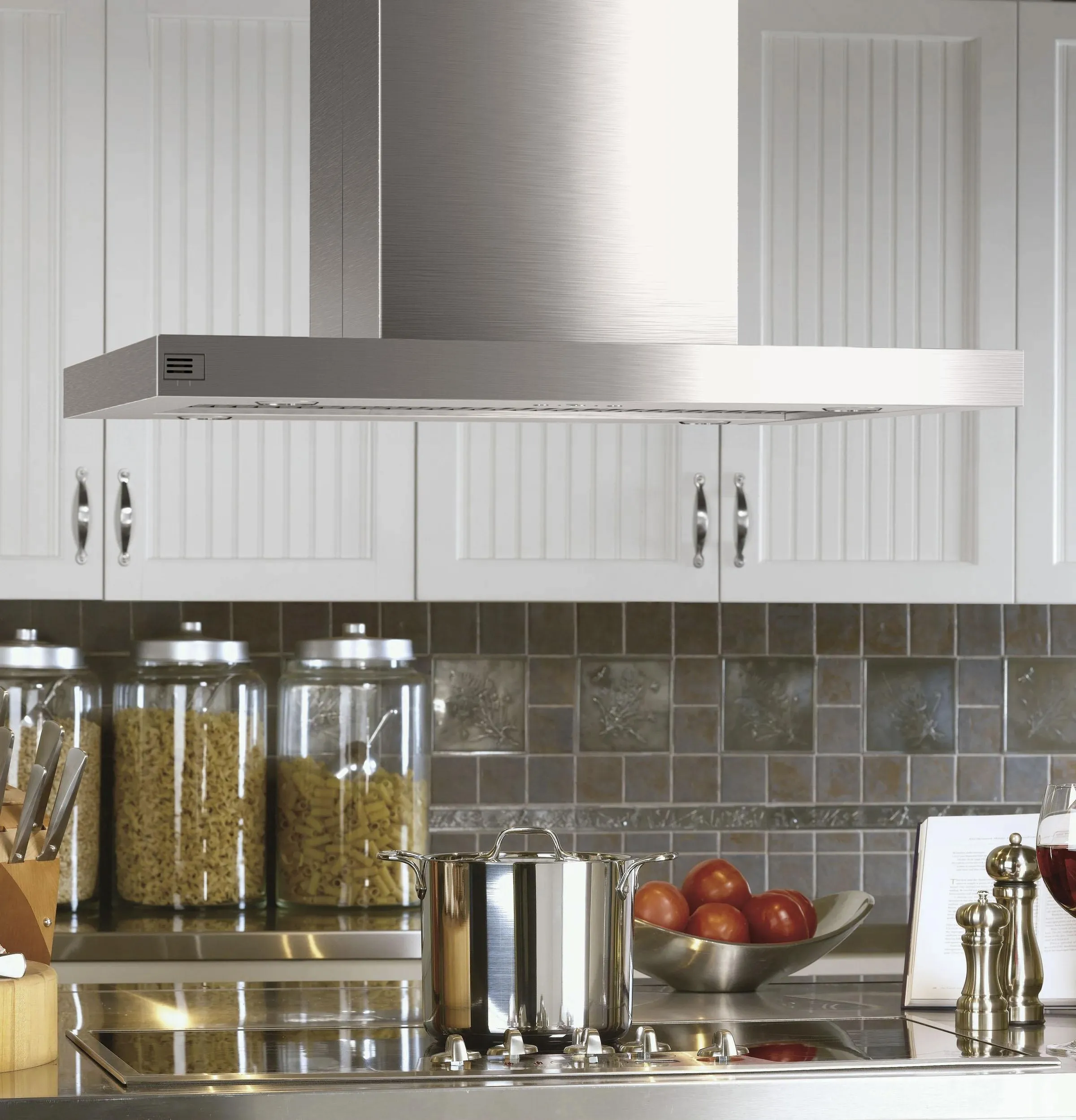 Ge Appliances UVI1036SRSS 36" Designer Island-Mount Chimney Vent Hood With Clean Air Sensors