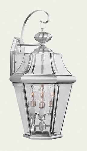 Georgetown Three Light Outdoor Wall Lantern Brushed NickelOutdoor wall sconces with motion sensor