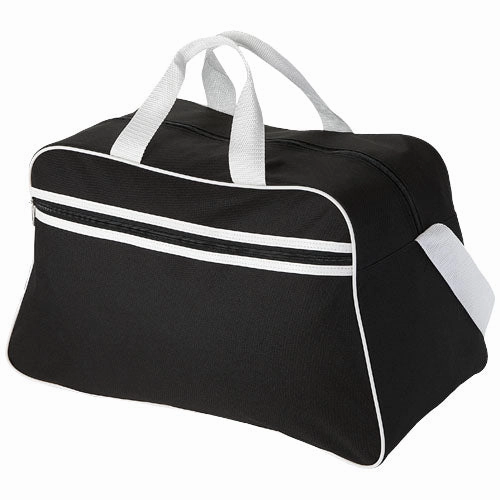 Grab the Deal Now San Jose 2-Stripe Sports Duffel Bag 30L - Solid Black/White