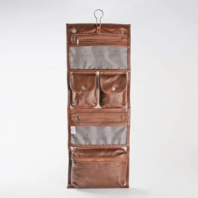 Todays Best Deal MustHave Steals Thandana Roll Up Leather Toiletry Bag With Hook | Tobacco
