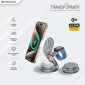 Hot Sale Alert Special Steal Event Transformer 3In1 Wireless Charger Qi2 22.5W Compatible With Iphone, Apple Watch & Airpod (Grey)