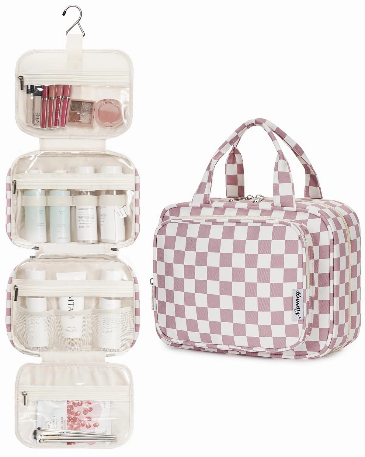 Hanging Toiletry Makeup Bag For Travel Checkered Save More Online