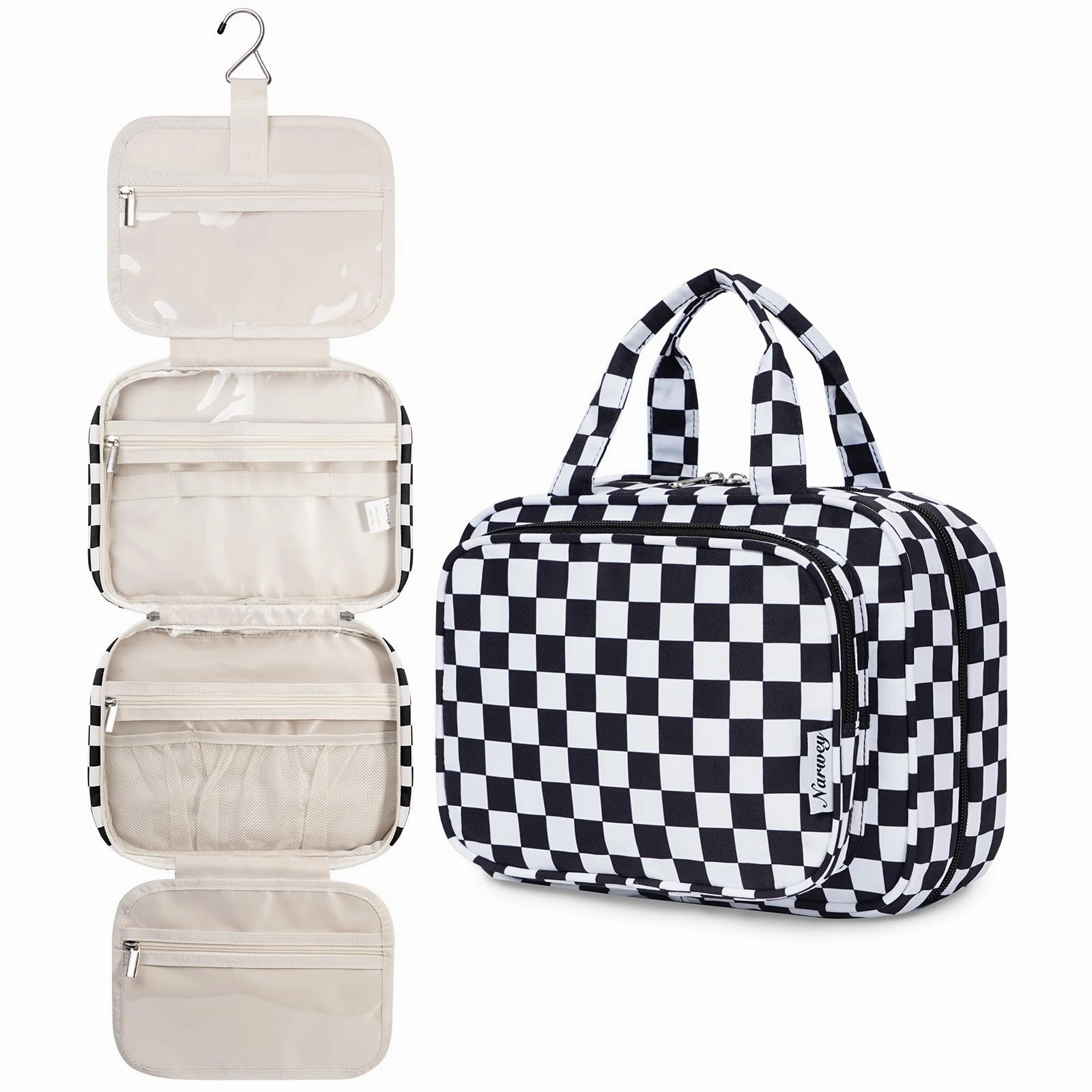 Clearance Event Alert Hanging Toiletry Makeup Bag For Travel Checkered