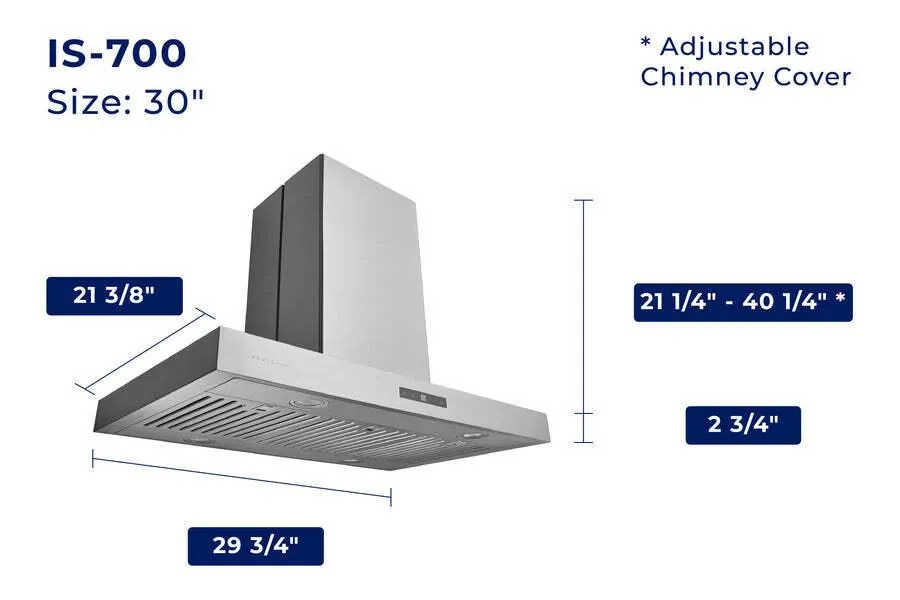Hauslane IS700SS30 Hauslane 30 In. Convertible Island Range Hood With Dual Controls, Led, Baffle Filter In Stainless Steel