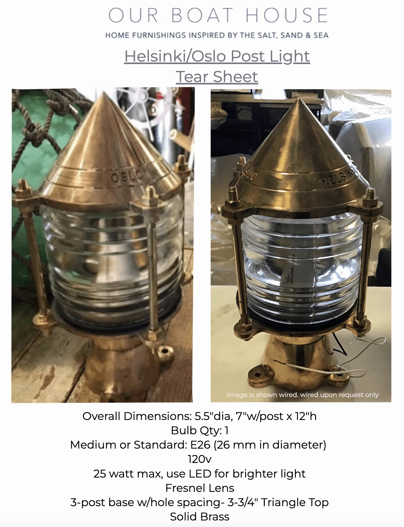 Helsinki Brass Piling Light w/Pointed Top