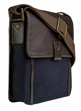 Daily Hot Deal Hidesign Aiden Small Canvas Leather Cross Body Brown Blue