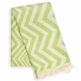 Hilana Upcycled Eco-Friendly Ultra Soft Chevron Turkish Towel - Mersin Green Last Chance Offer