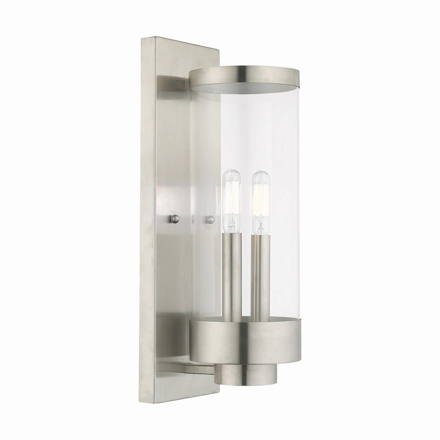 Hillcrest Two Light Outdoor Wall Lantern Brushed NickelOutdoor wall sconces with motion sensor