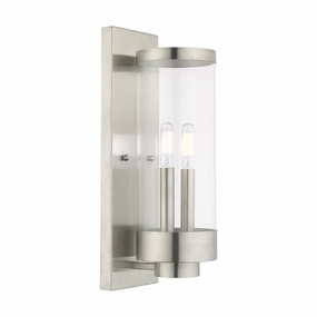 Hillcrest Two Light Outdoor Wall Lantern Brushed NickelOutdoor wall sconces with motion sensor