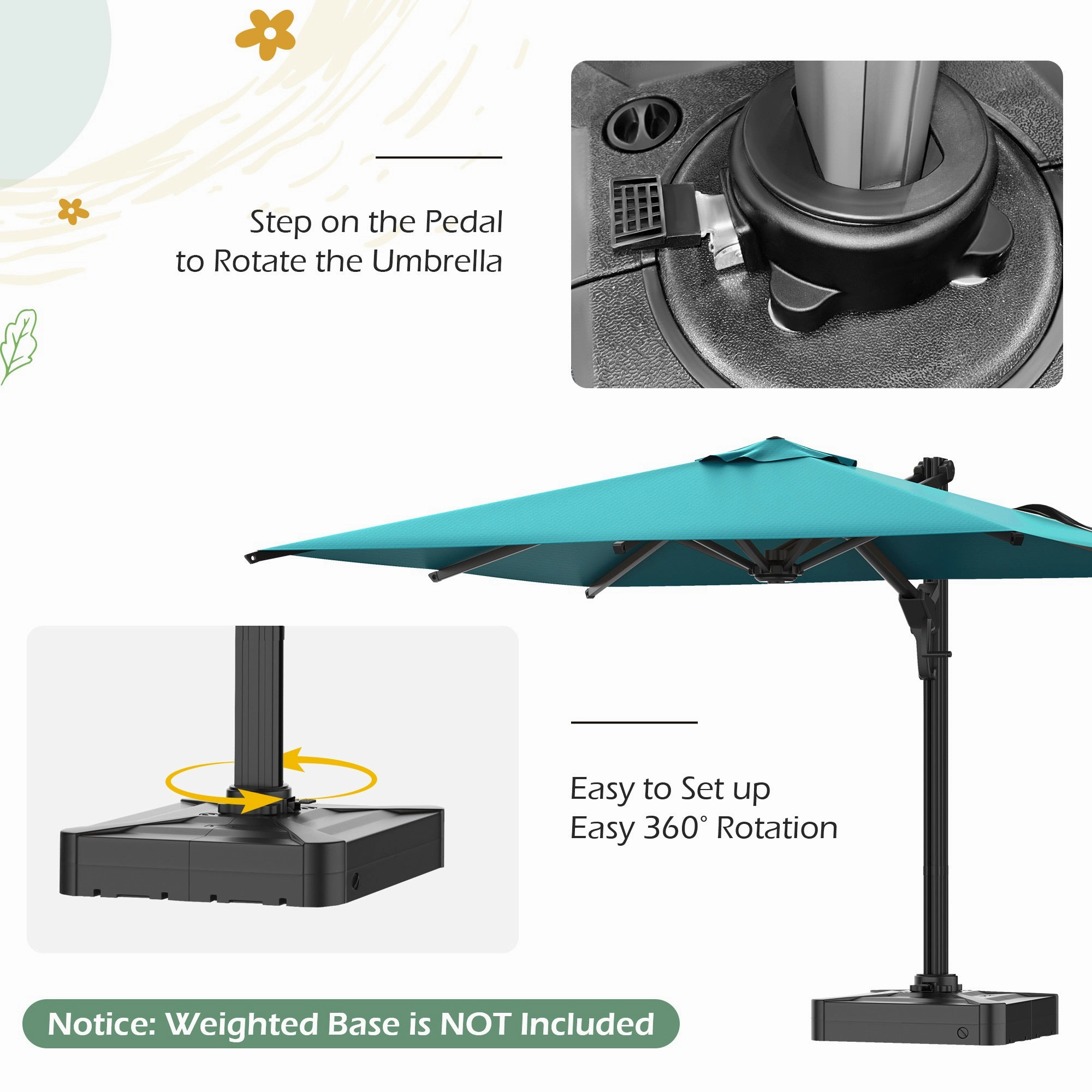 HOMREST 10x10ft Large Rectangular Cantilever Umbrella with 360 Rotation & 6 Adjustable Heights, Blue (Base Excluded)