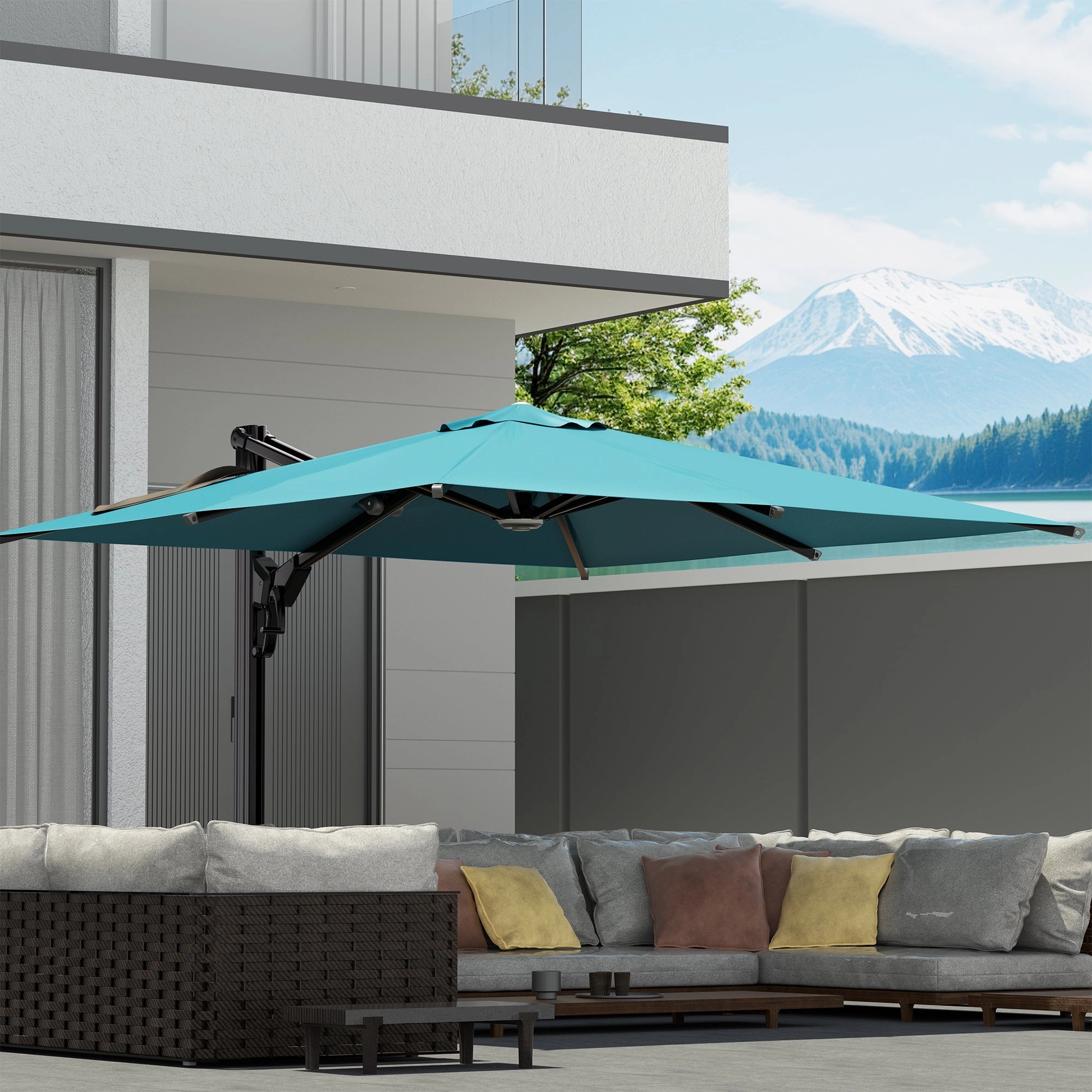 HOMREST 10x10ft Large Rectangular Cantilever Umbrella with 360 Rotation & 6 Adjustable Heights, Blue (Base Excluded)