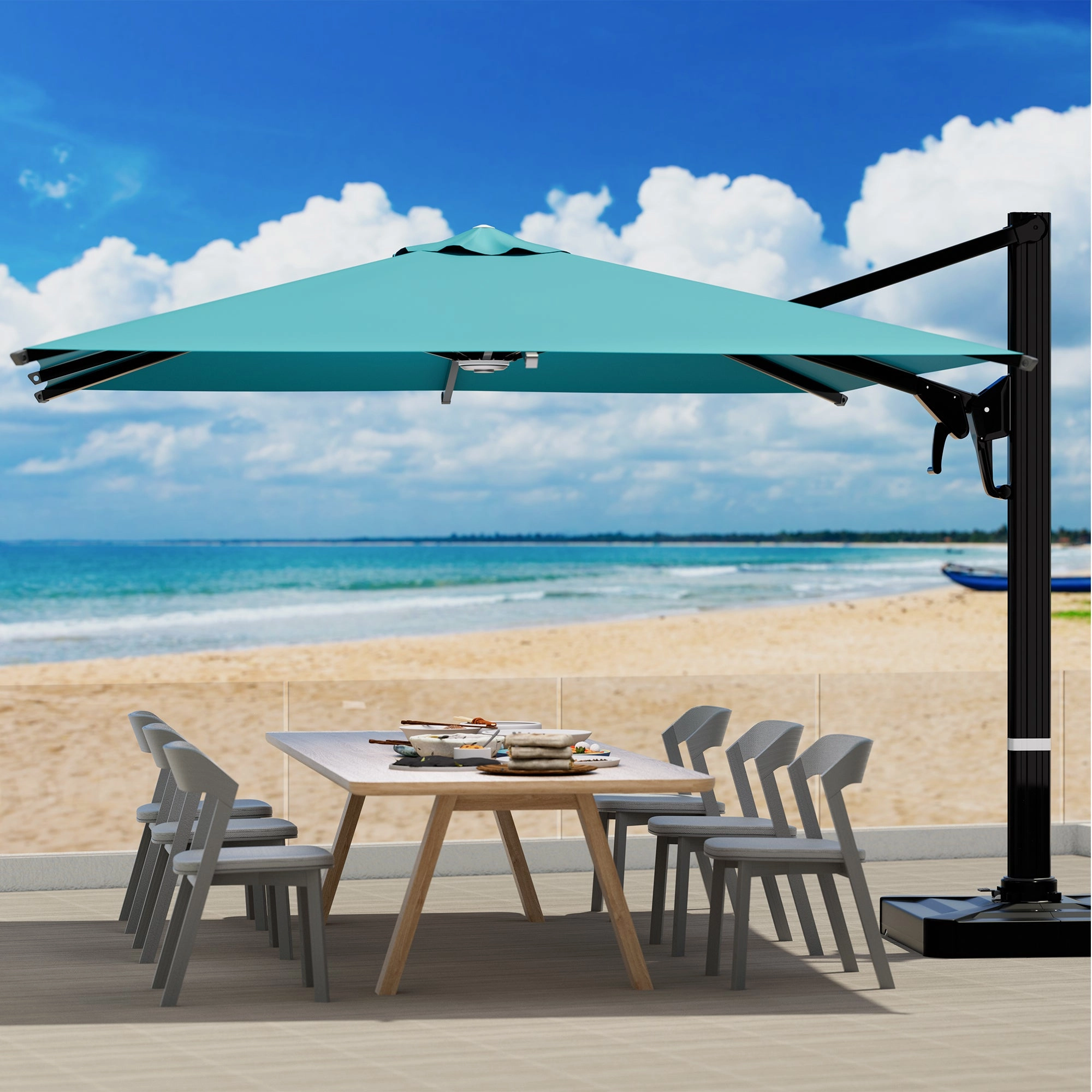 HOMREST 10x10ft Large Rectangular Cantilever Umbrella with 360 Rotation & 6 Adjustable Heights, Blue (Base Excluded)outdoor patio furniture set