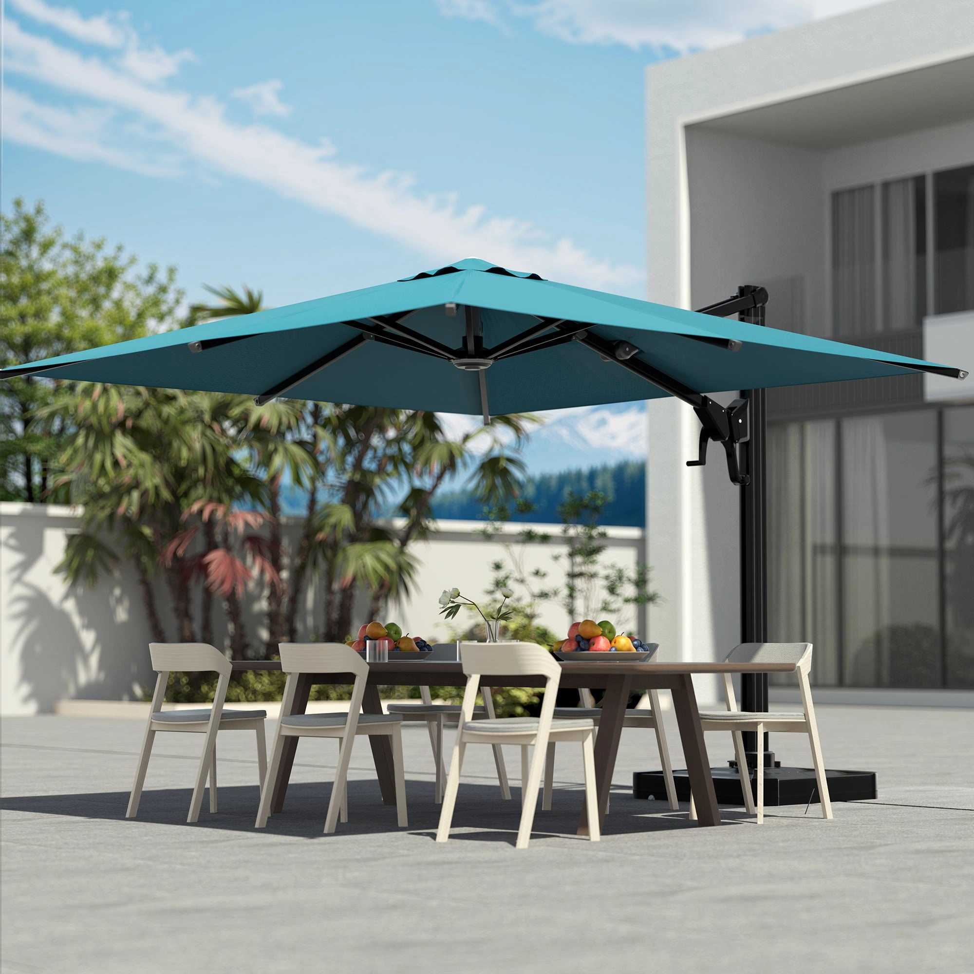 HOMREST 10x10ft Large Rectangular Cantilever Umbrella with 360 Rotation & 6 Adjustable Heights, Blue (Base Excluded)