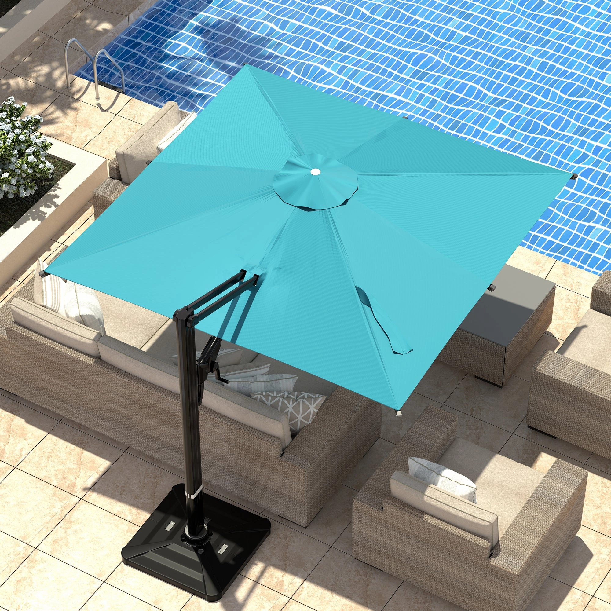 HOMREST 10x10ft Large Rectangular Cantilever Umbrella with 360 Rotation & 6 Adjustable Heights, Blue (Base Excluded)