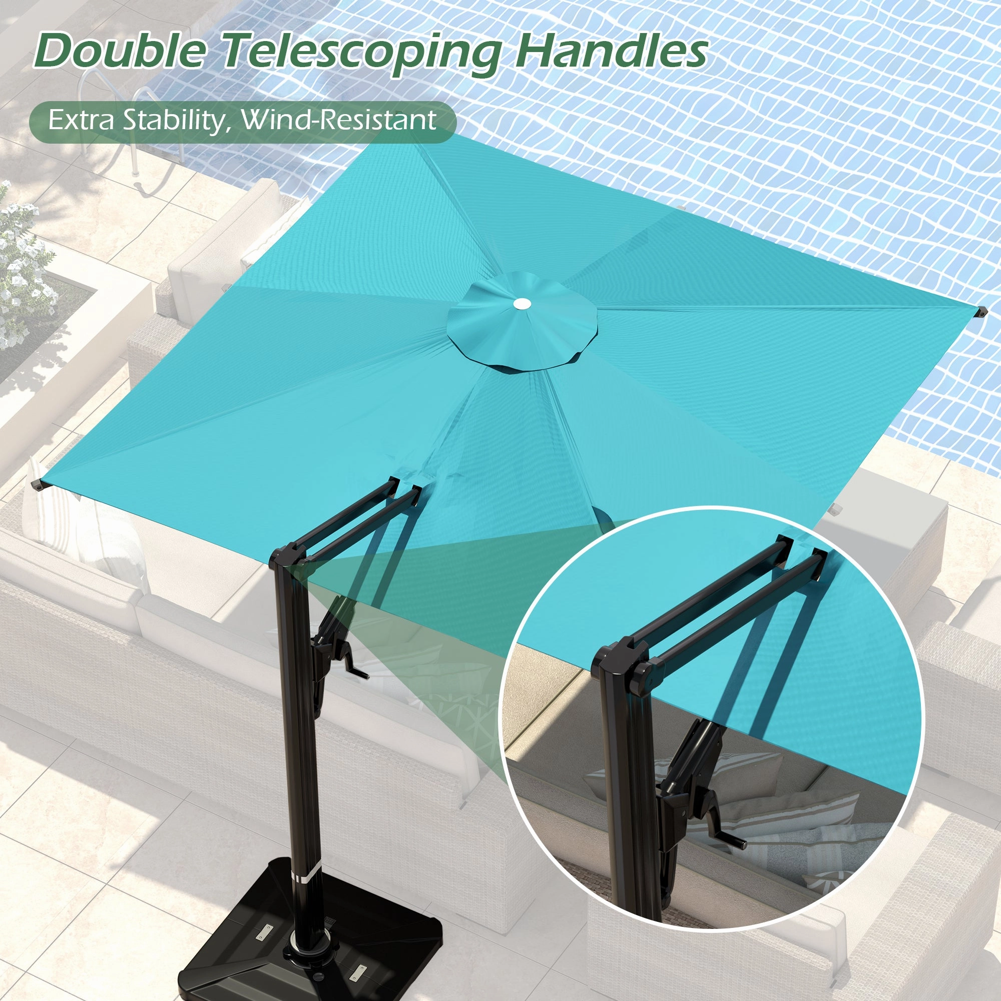 HOMREST 10x10ft Large Rectangular Cantilever Umbrella with 360 Rotation & 6 Adjustable Heights, Blue (Base Excluded)