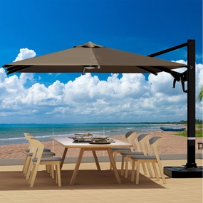 HOMREST 10x10ft Large Rectangular Cantilever Umbrella with 360 Rotation & 6 Adjustable Heights, Brown (Base Excluded)outdoor patio furniture set