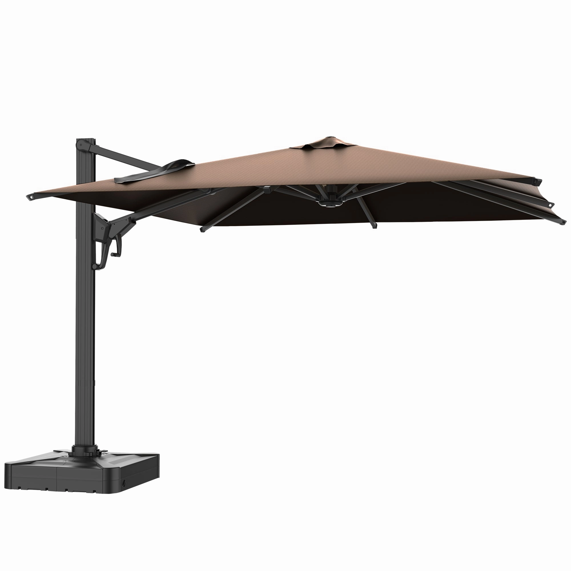 HOMREST 10x10ft Large Rectangular Cantilever Umbrella with 360 Rotation & 6 Adjustable Heights, Brown (Base Excluded)