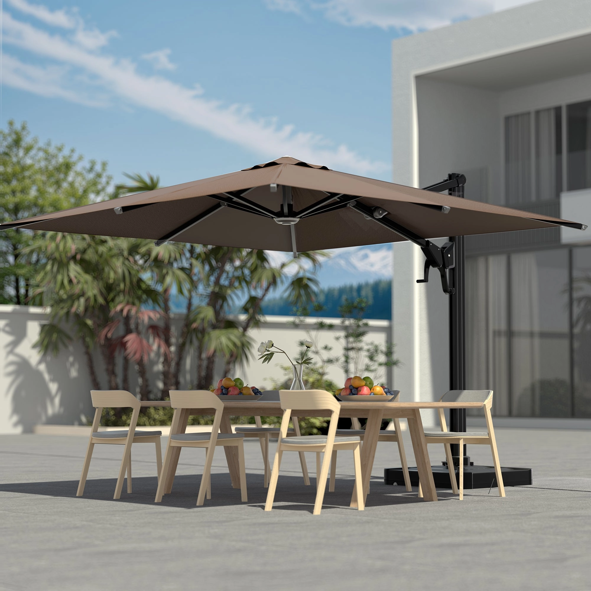 HOMREST 10x10ft Large Rectangular Cantilever Umbrella with 360 Rotation & 6 Adjustable Heights, Brown (Base Excluded)