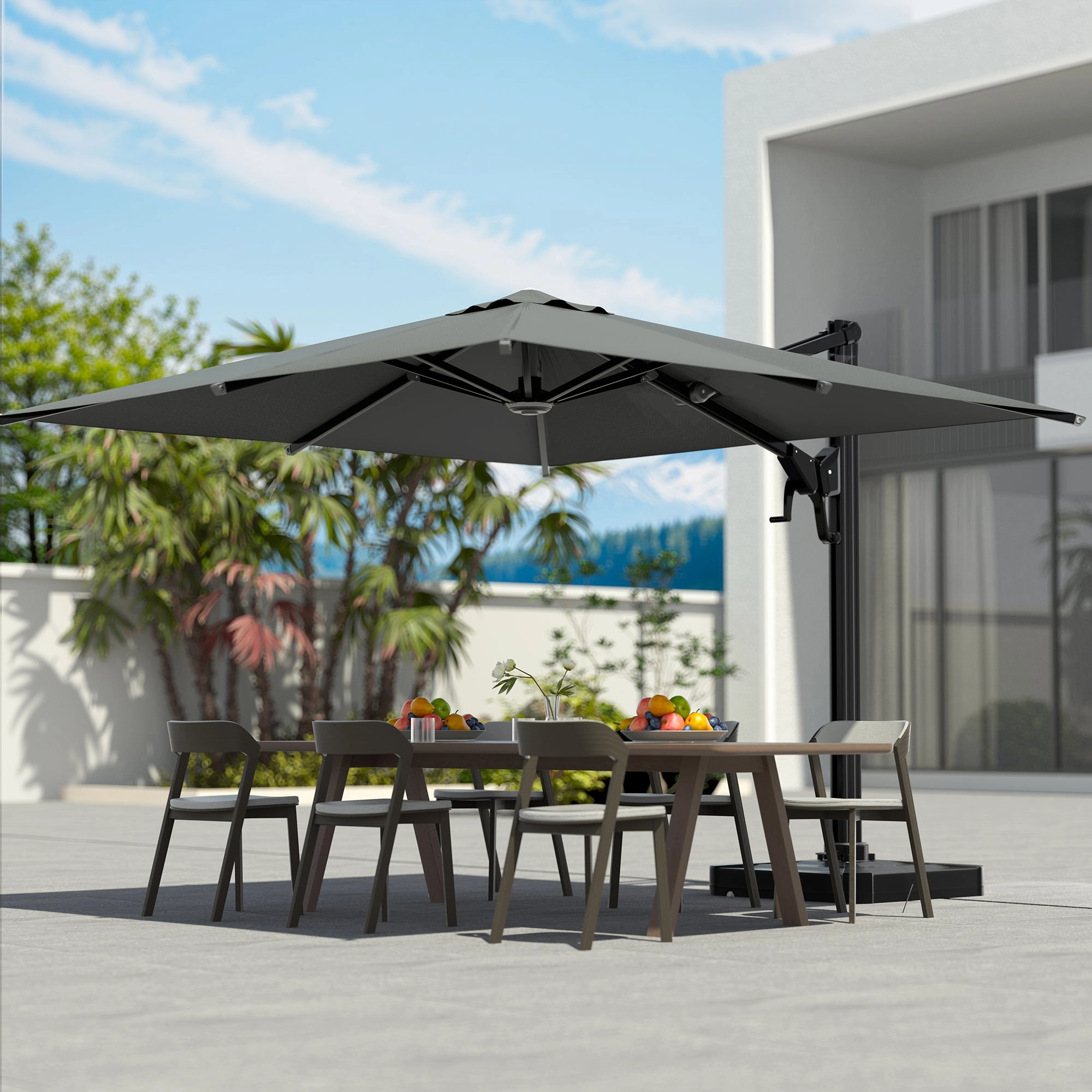 HOMREST 10x10ft Large Rectangular Cantilever Umbrella with 360 Rotation & 6 Adjustable Heights, Gray (Base Excluded)