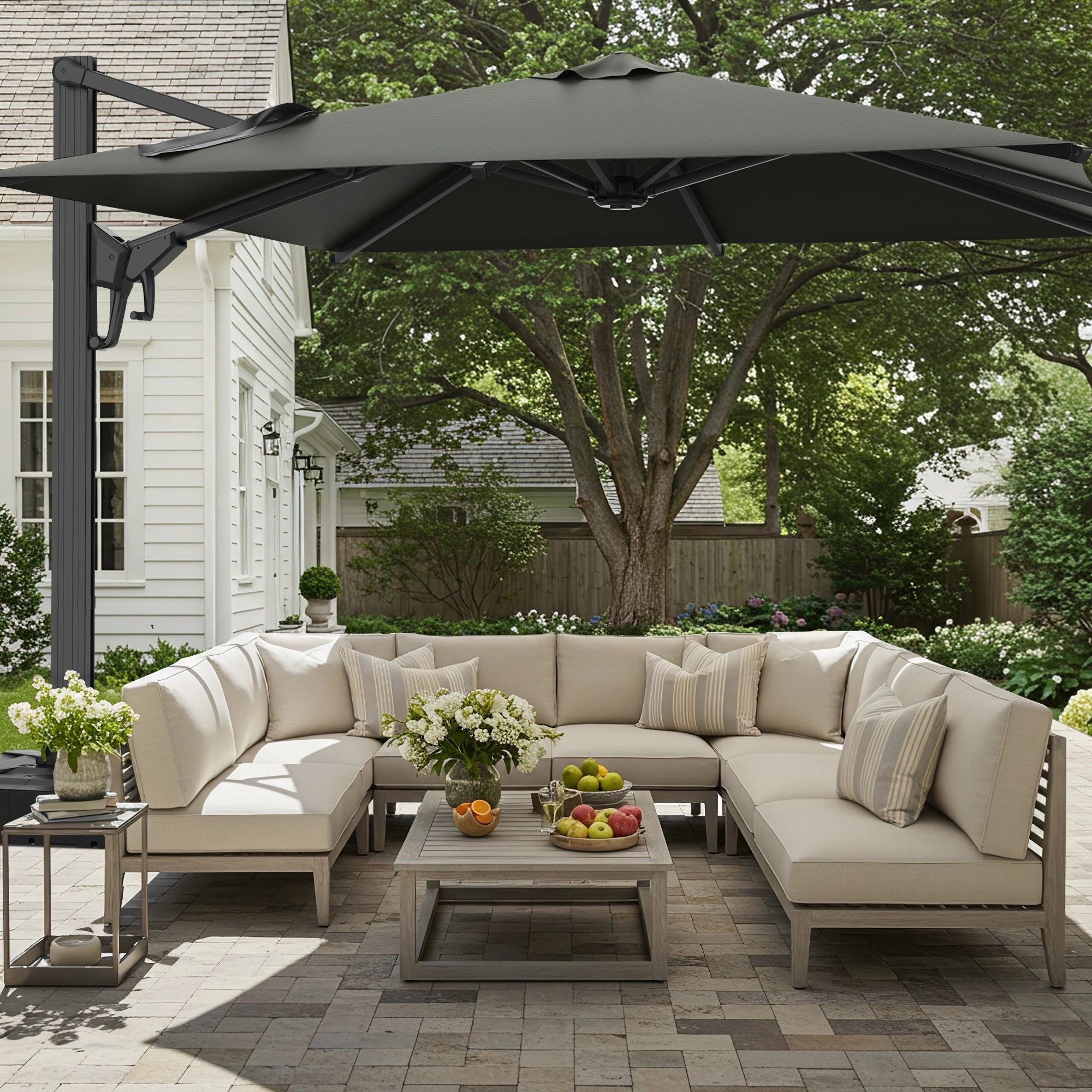 HOMREST 10x10ft Large Rectangular Cantilever Umbrella with 360 Rotation & 6 Adjustable Heights, Gray (Base Excluded)