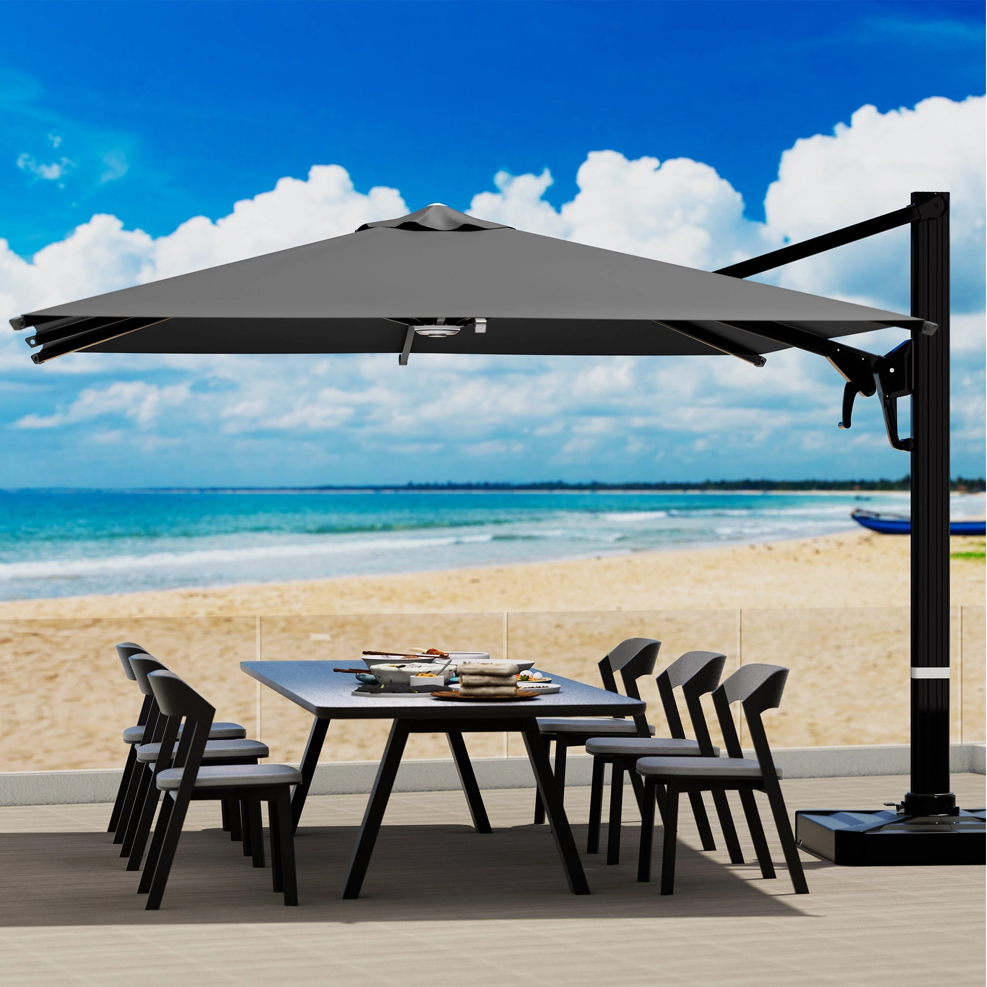 HOMREST 10x10ft Large Rectangular Cantilever Umbrella with 360 Rotation & 6 Adjustable Heights, Gray (Base Excluded)outdoor patio furniture set
