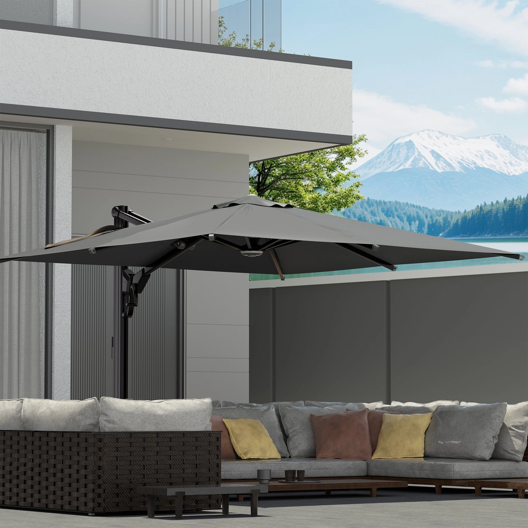 HOMREST 10x10ft Large Rectangular Cantilever Umbrella with 360 Rotation & 6 Adjustable Heights, Gray (Base Excluded)