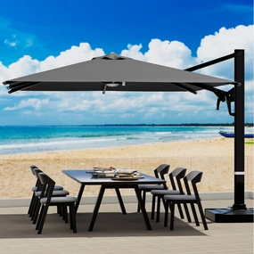 HOMREST 10x10ft Large Rectangular Cantilever Umbrella with 360 Rotation & 6 Adjustable Heights, Gray (Base Excluded)outdoor patio furniture set