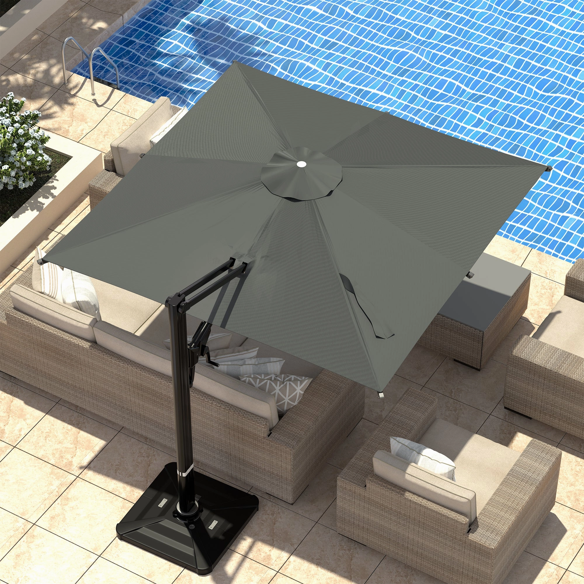 HOMREST 10x10ft Large Rectangular Cantilever Umbrella with 360 Rotation & 6 Adjustable Heights, Gray (Base Excluded)