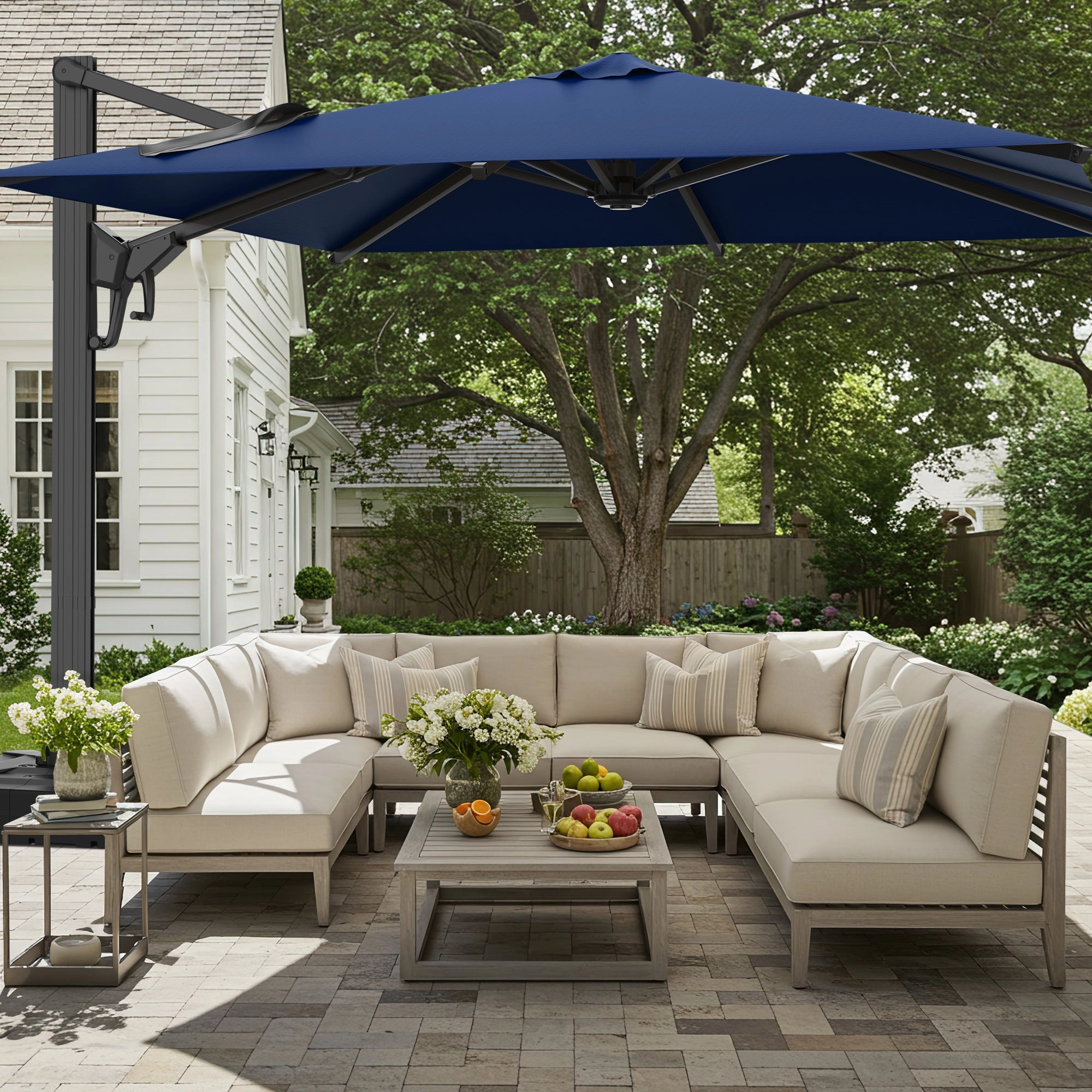 HOMREST 10x10ft Large Rectangular Cantilever Umbrella with 360 Rotation & 6 Adjustable Heights, Navy (Base Excluded)