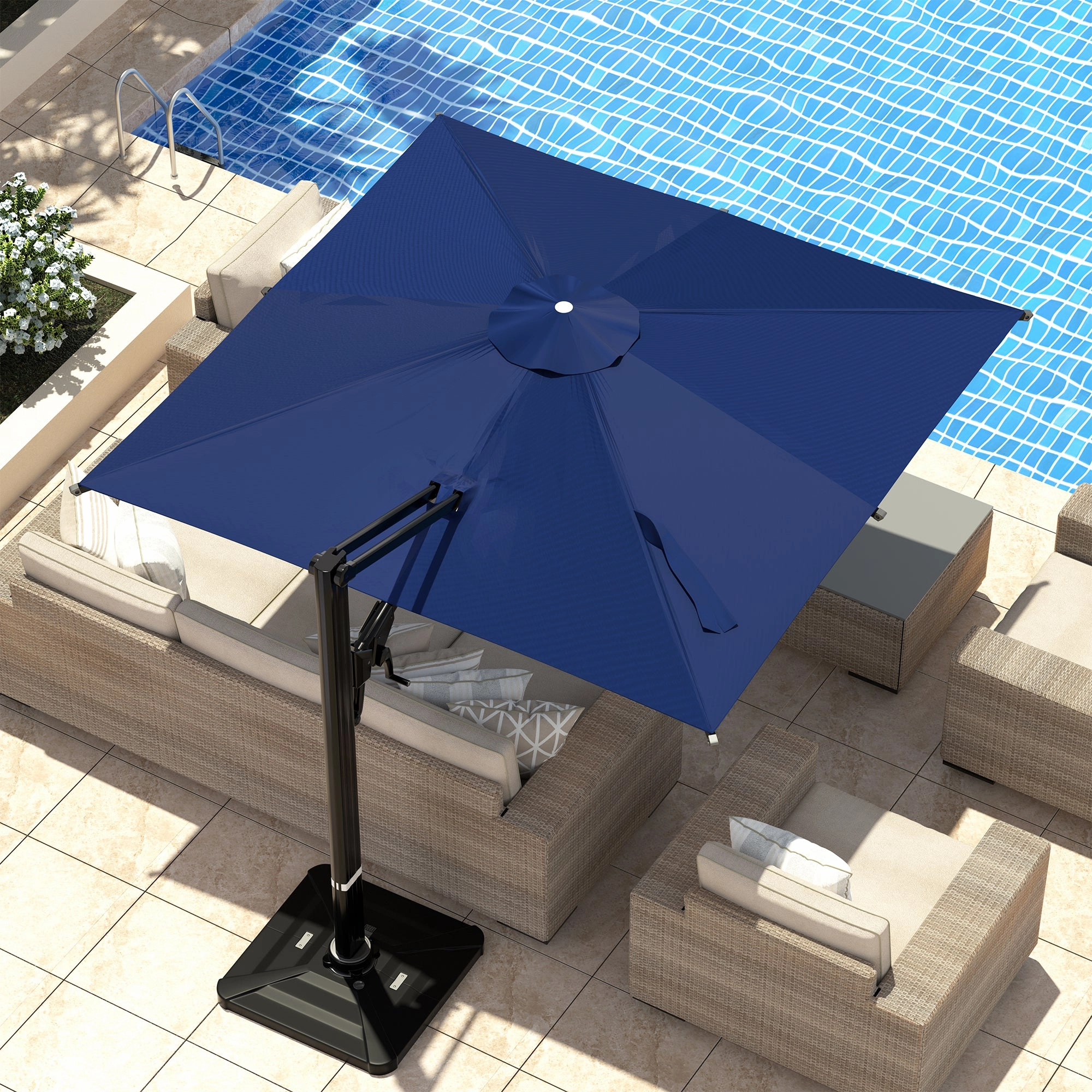 HOMREST 10x10ft Large Rectangular Cantilever Umbrella with 360 Rotation & 6 Adjustable Heights, Navy (Base Excluded)