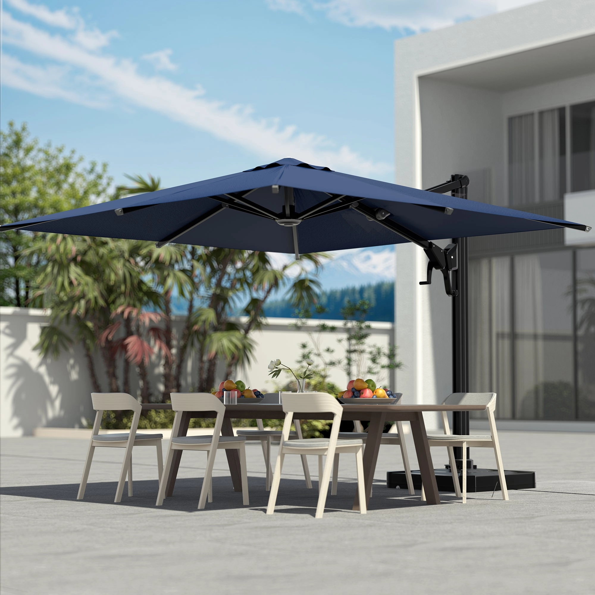 HOMREST 10x10ft Large Rectangular Cantilever Umbrella with 360 Rotation & 6 Adjustable Heights, Navy (Base Excluded)